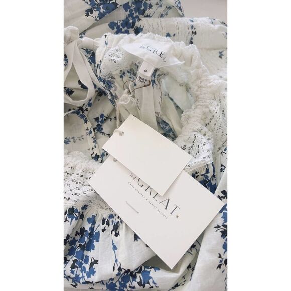 THE GREAT. The Hideaway lace-trimmed floral-print cotton midi dress XS - Picture 10 of 12